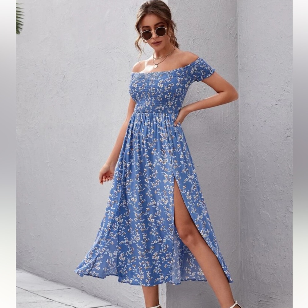 SHEIN off the shoulder floral dress with double slits size small, tag missing